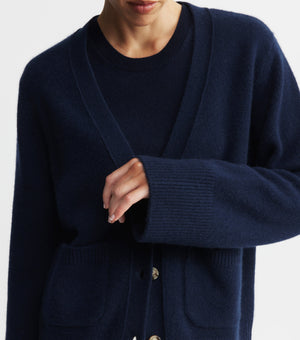 Luxe Cashmere Cardigan with Pockets - Navy