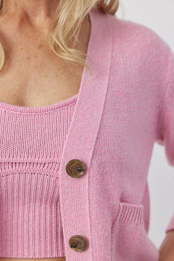 Luxe Cashmere Cardigan with Pockets - Pink Melange
