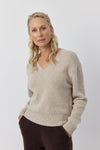 Luxe  Cashmere V Neck Sweater - Beige Melange