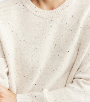 Luxe Cashmere Saddle Crew Sweater - Cream Speckle