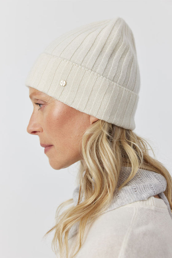 Luxe Cashmere Ribbed Beanie - Cream