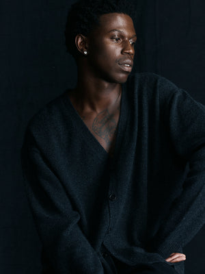 Mens Relaxed Cashmere Cardigan - Graphite