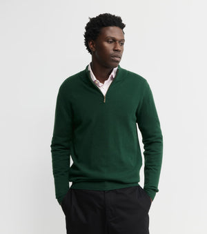 Mens Essential Cashmere Quarter Zip Sweater - Hunter Green