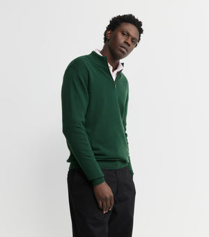 Mens Essential Cashmere Quarter Zip Sweater - Hunter Green