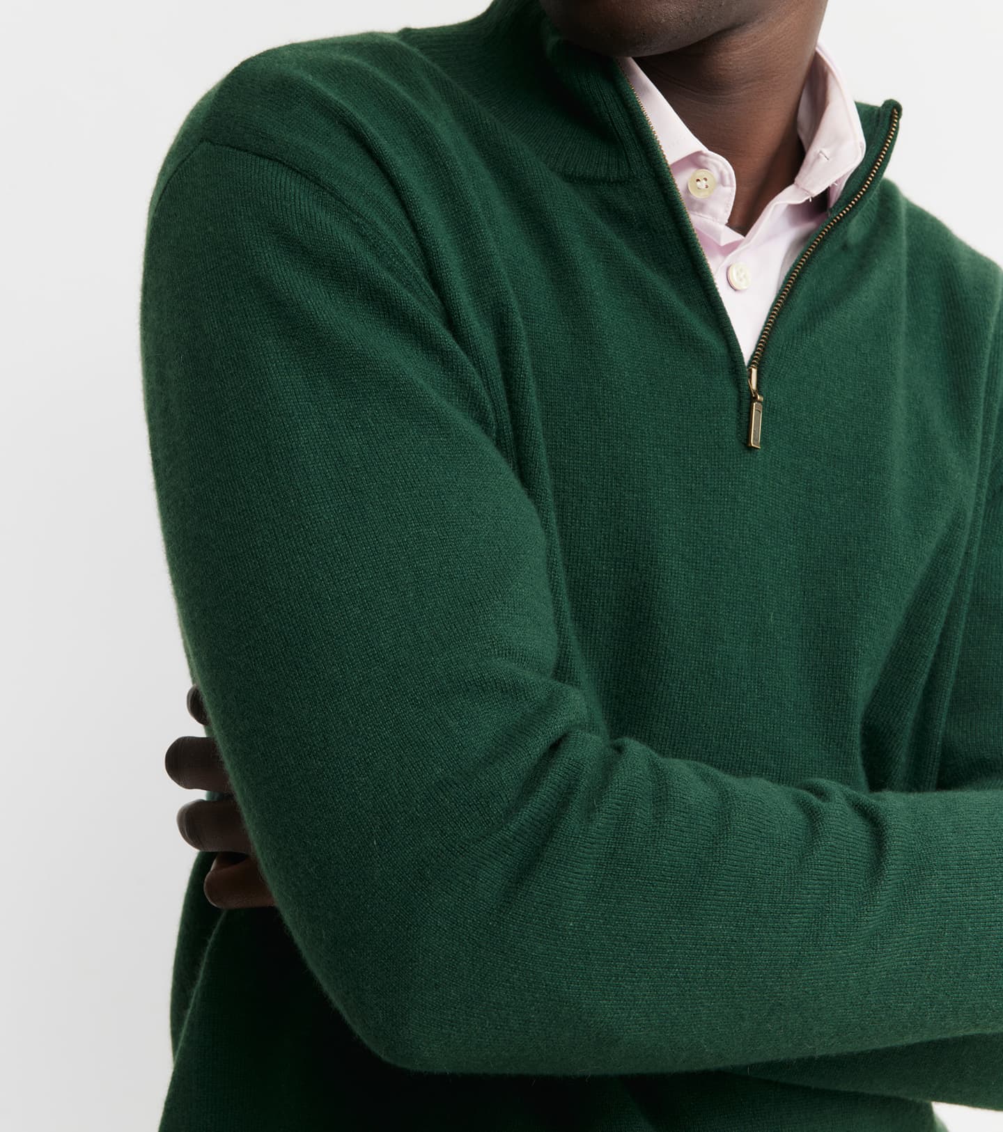 Mens Essential Cashmere Quarter Zip Sweater - Hunter Green