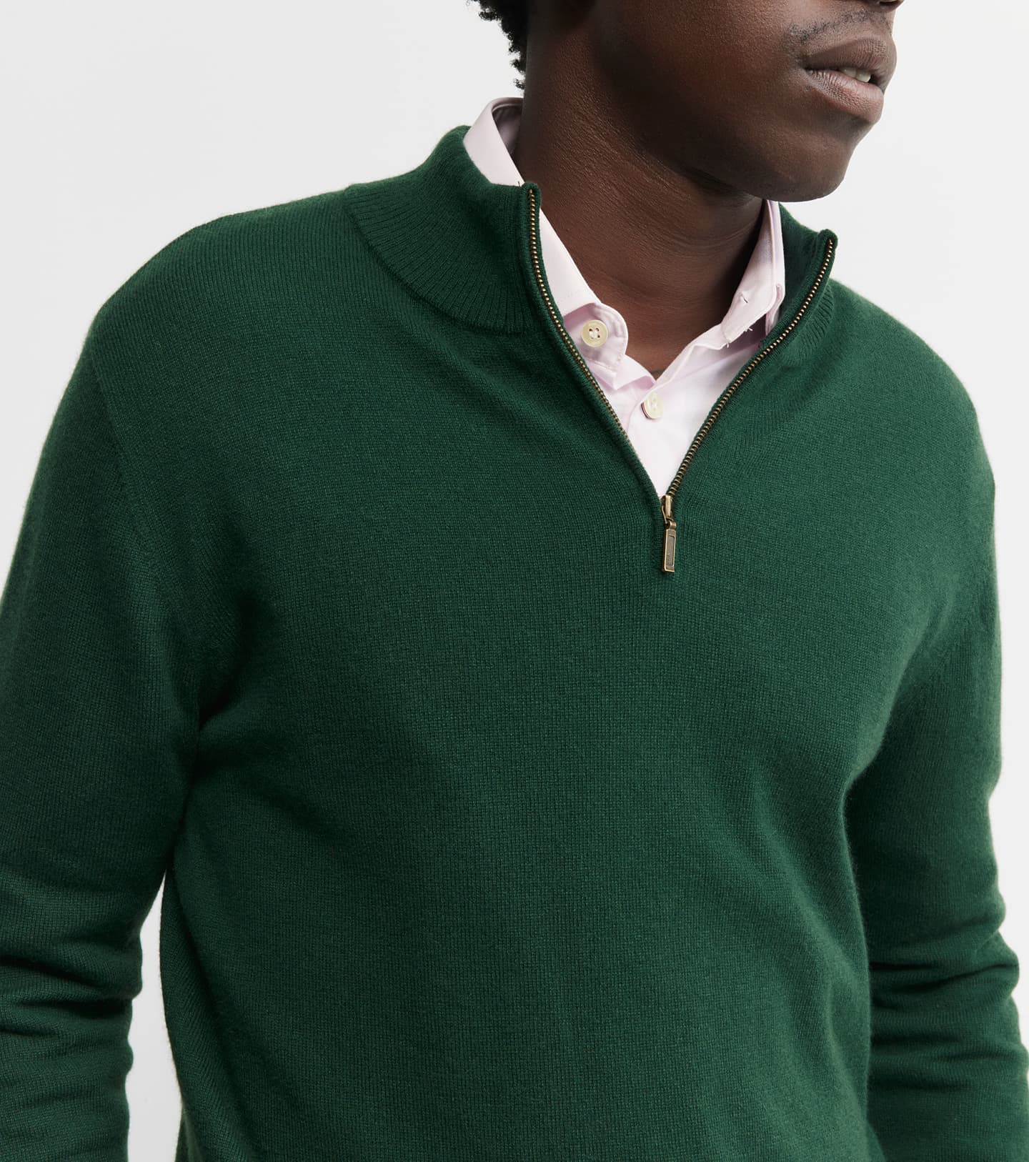 Mens Essential Cashmere Quarter Zip Sweater - Hunter Green