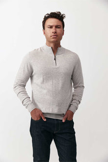  Mens Essential Cashmere 1/4 Zip Sweater - Grey Melange/Graphite