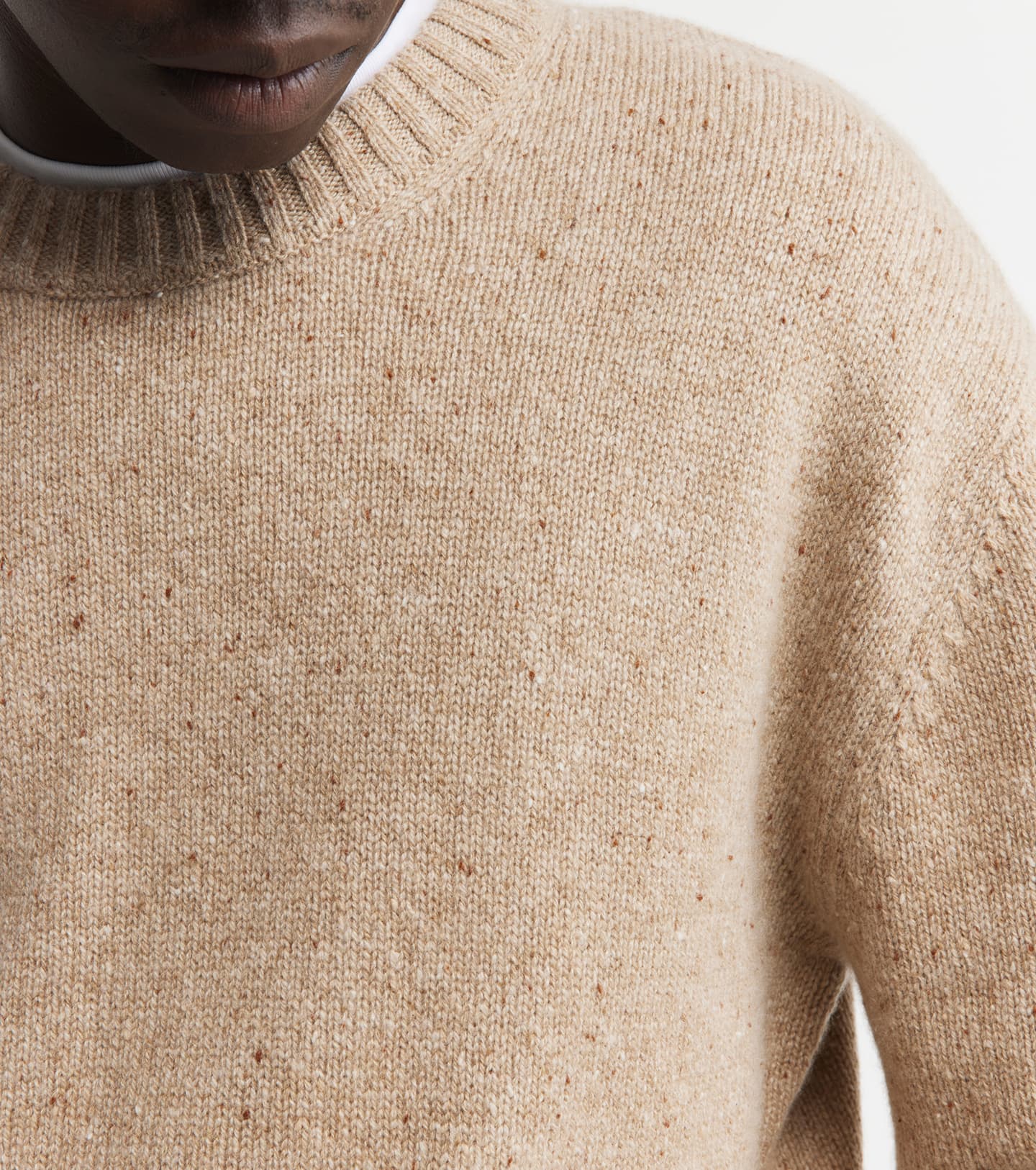 Mens Cashmere Relaxed Crew - Brown Speckle