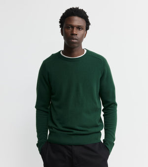 Mens Cashmere Saddle Crew - Hunter Green