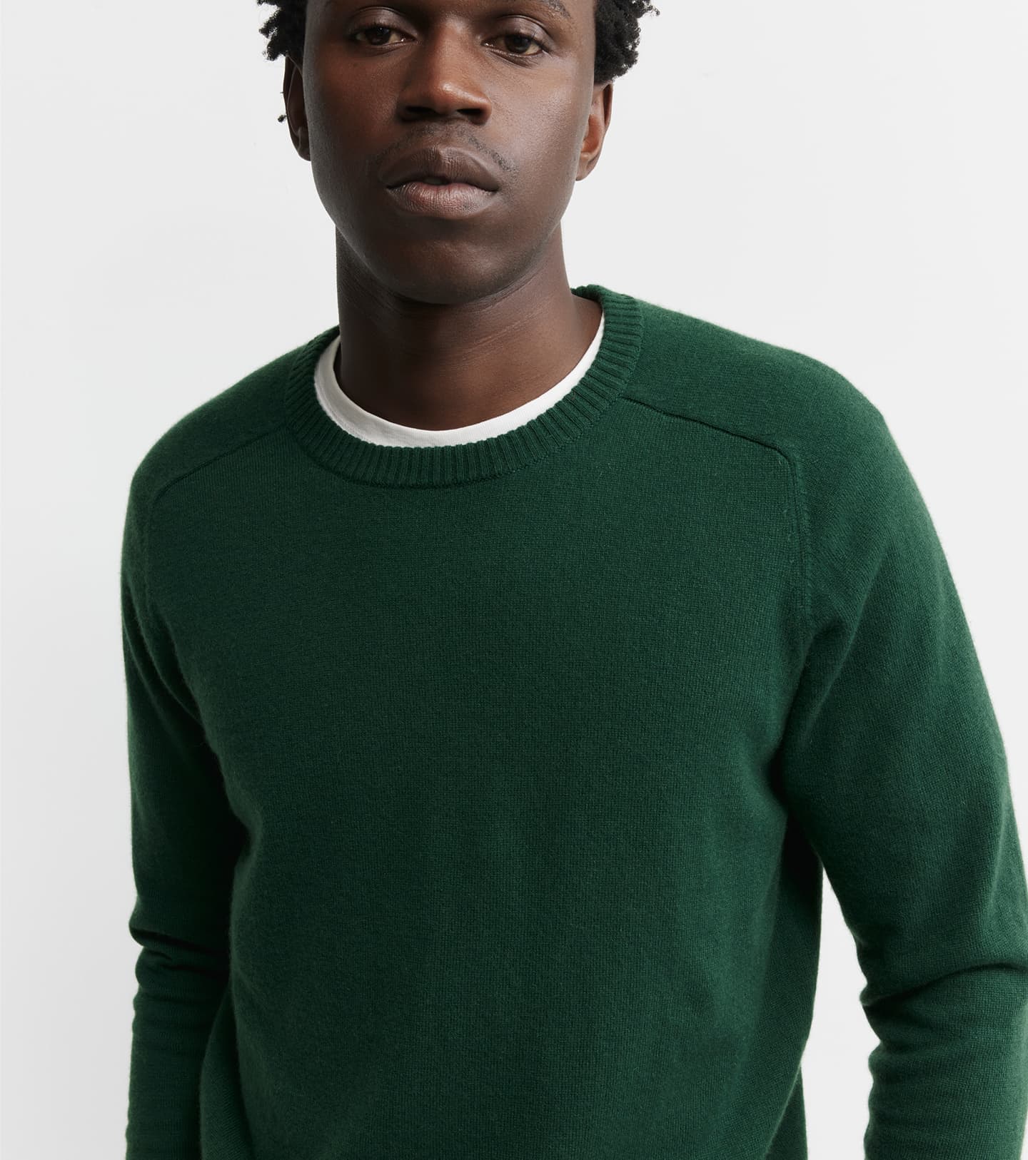 Mens Cashmere Saddle Crew - Hunter Green