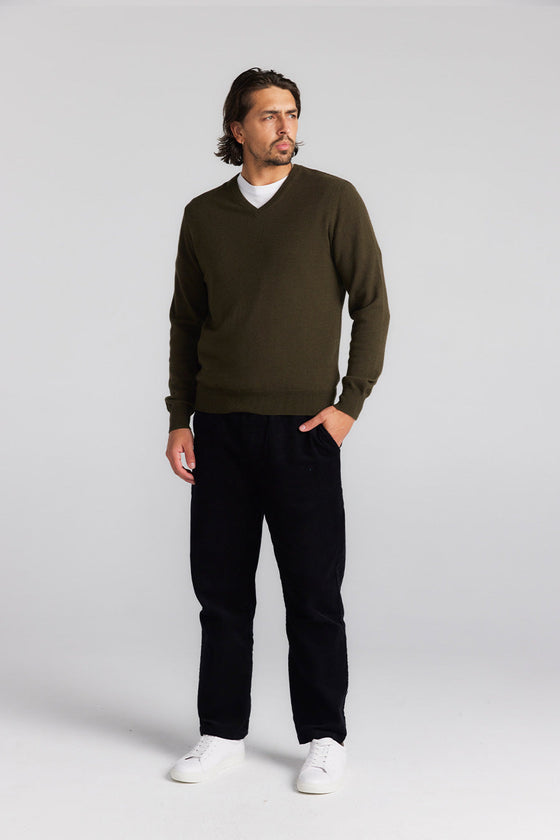 Harrison Cashmere V Neck - Khaki