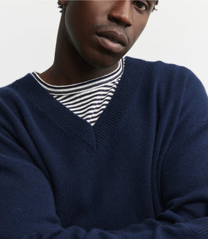 Mens Cashmere V Sweater - Navy