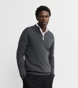 Mens Essential Cashmere Quarter Zip Sweater - Steel/Pebble
