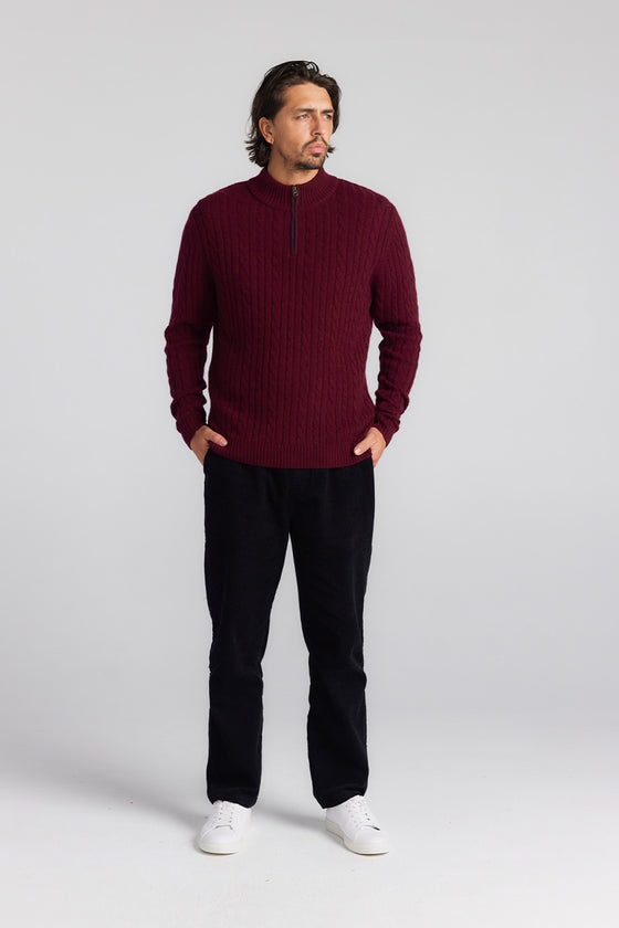 Mens Cashmere Cable 1/4 Zip Sweater