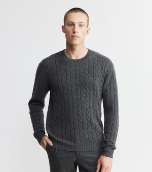 Mens Cashmere Cable Crew Sweater - Graphite