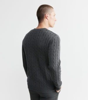 Mens Cashmere Cable Crew Sweater - Graphite