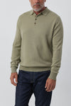 Mens Cashmere Long Sleeve Polo - Sage