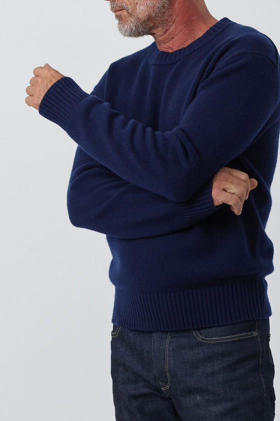 Mens Cashmere Relaxed Crew - Navy