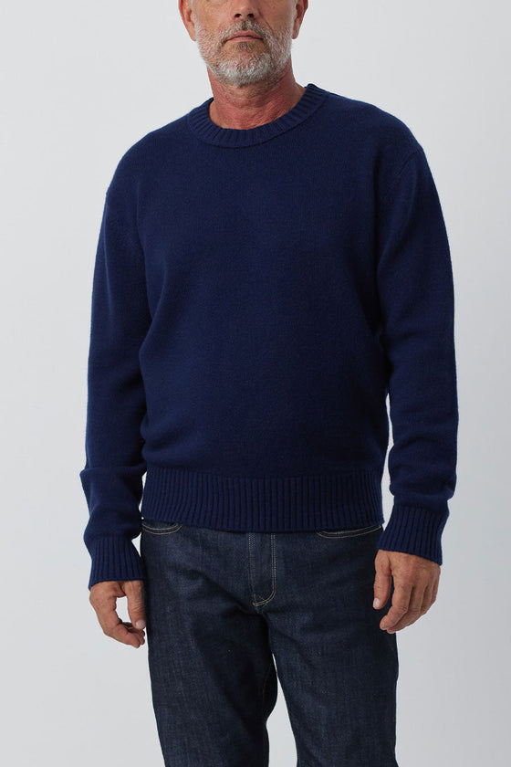 Mens Cashmere Relaxed Crew - Navy