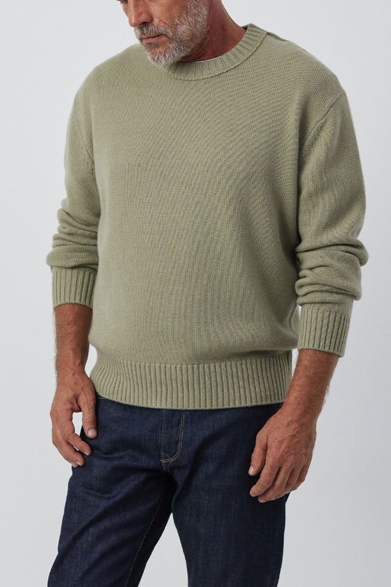 Mens Cashmere Relaxed Crew - Sage