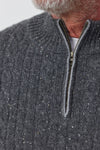 Mens Cashmere Cable 1/4 Zip Sweater - Charcoal Donegal/ Dk Grey Melange