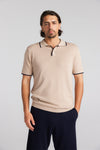 Mens Cotton Cashmere Polo - Beige/Navy