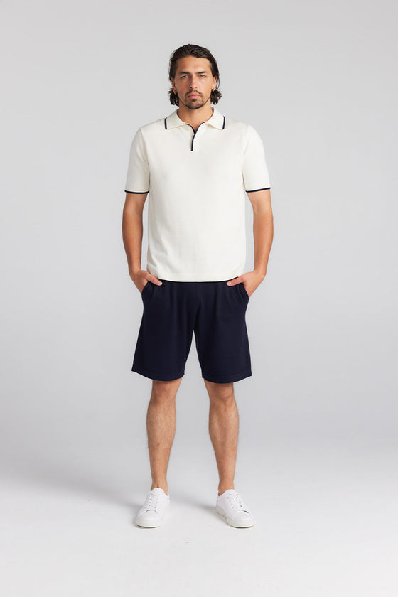 Mens Cotton Cashmere Polo - White/Navy