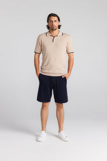  Mens Cotton Cashmere Polo - Beige/Navy