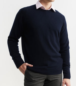Mens Cashmere Saddle Crew - Ink