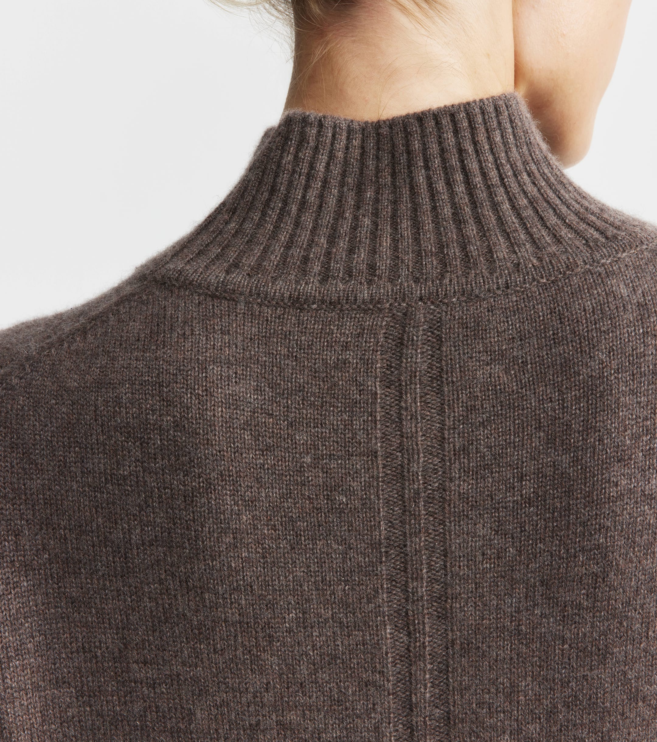 Cashmere Mock Neck with Balloon Sleeve - Brown Melange