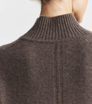 Cashmere Mock Neck with Balloon Sleeve - Brown Melange