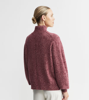 Cashmere Mock Neck with Balloon Sleeve - Burgundy/Pink