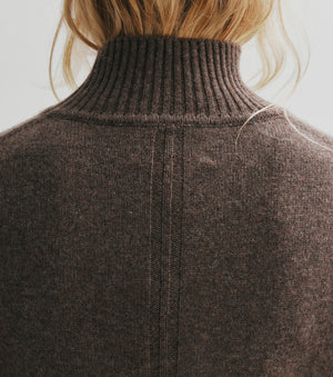 Cashmere Mock Neck with Balloon Sleeve - Brown Melange