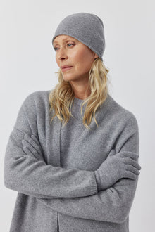  Cashmere Natural Roll Beanie - Dark Grey Melange