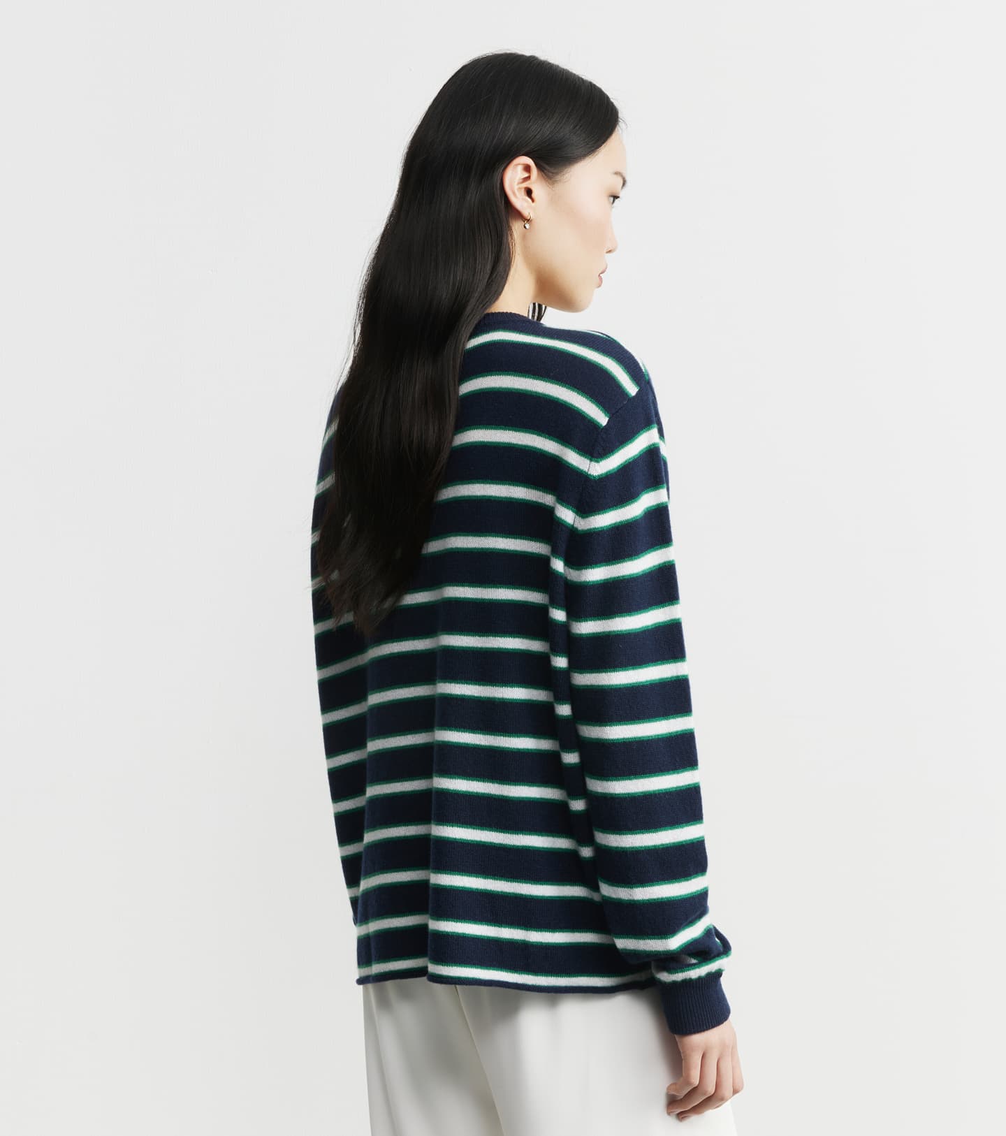 Featherweight Cashmere Oversize Crew - Navy Stripe