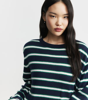 Featherweight Cashmere Oversize Crew - Navy Stripe