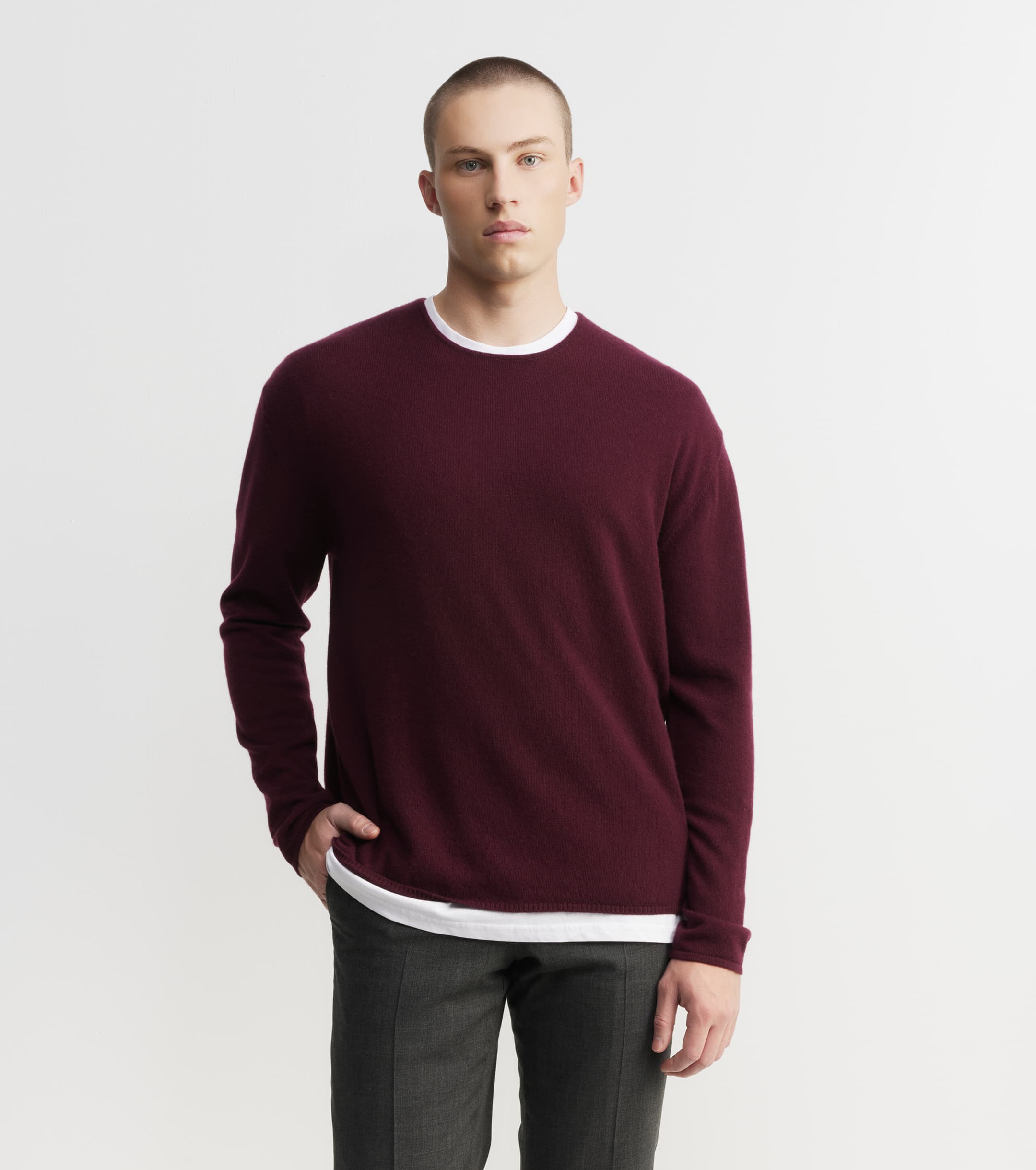 Cashmere Oversized Crew Sweater - Burgundy