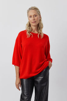  Cashmere Featherweight Oversize Tee - Red