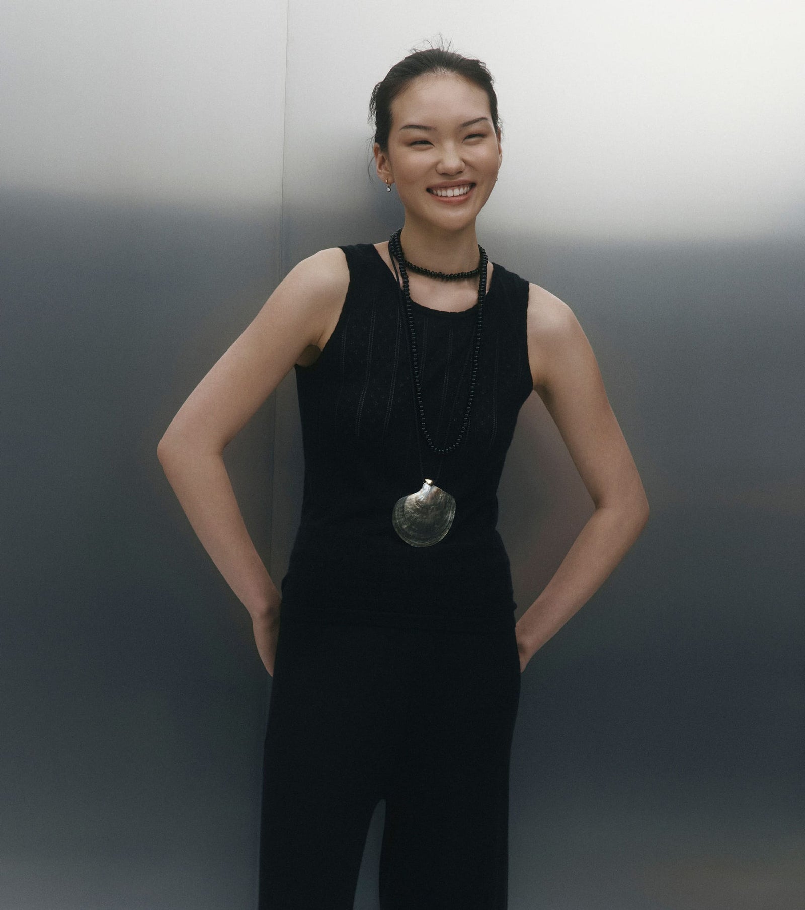 Fine Cashmere Pointelle Tank - Black