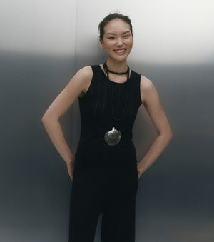 Fine Cashmere Pointelle Tank - Black