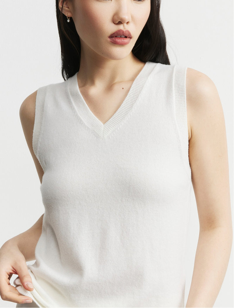 Cashmere V Tank - White