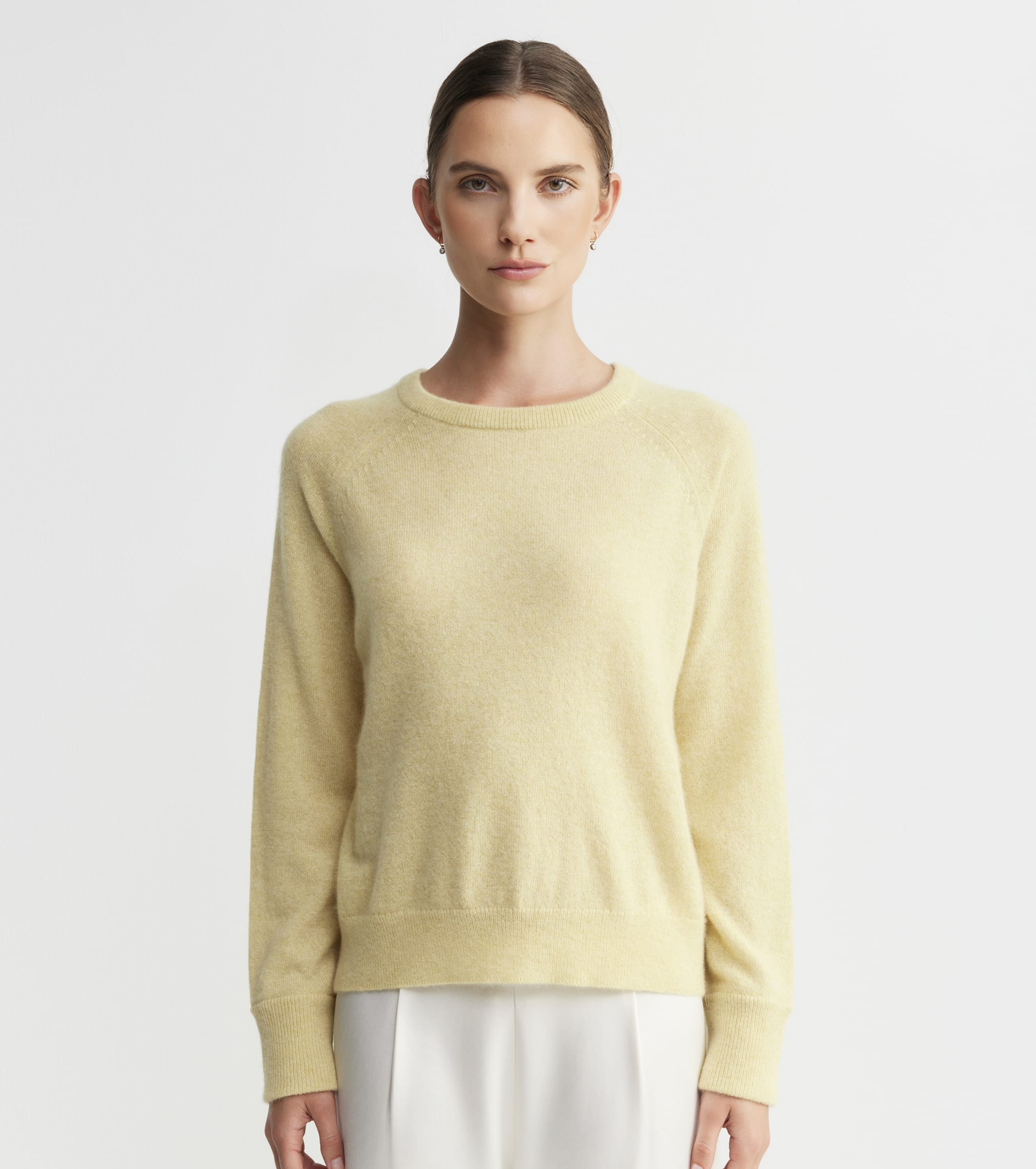 Cashmere Featherweight Raglan Crew - Butter Melange