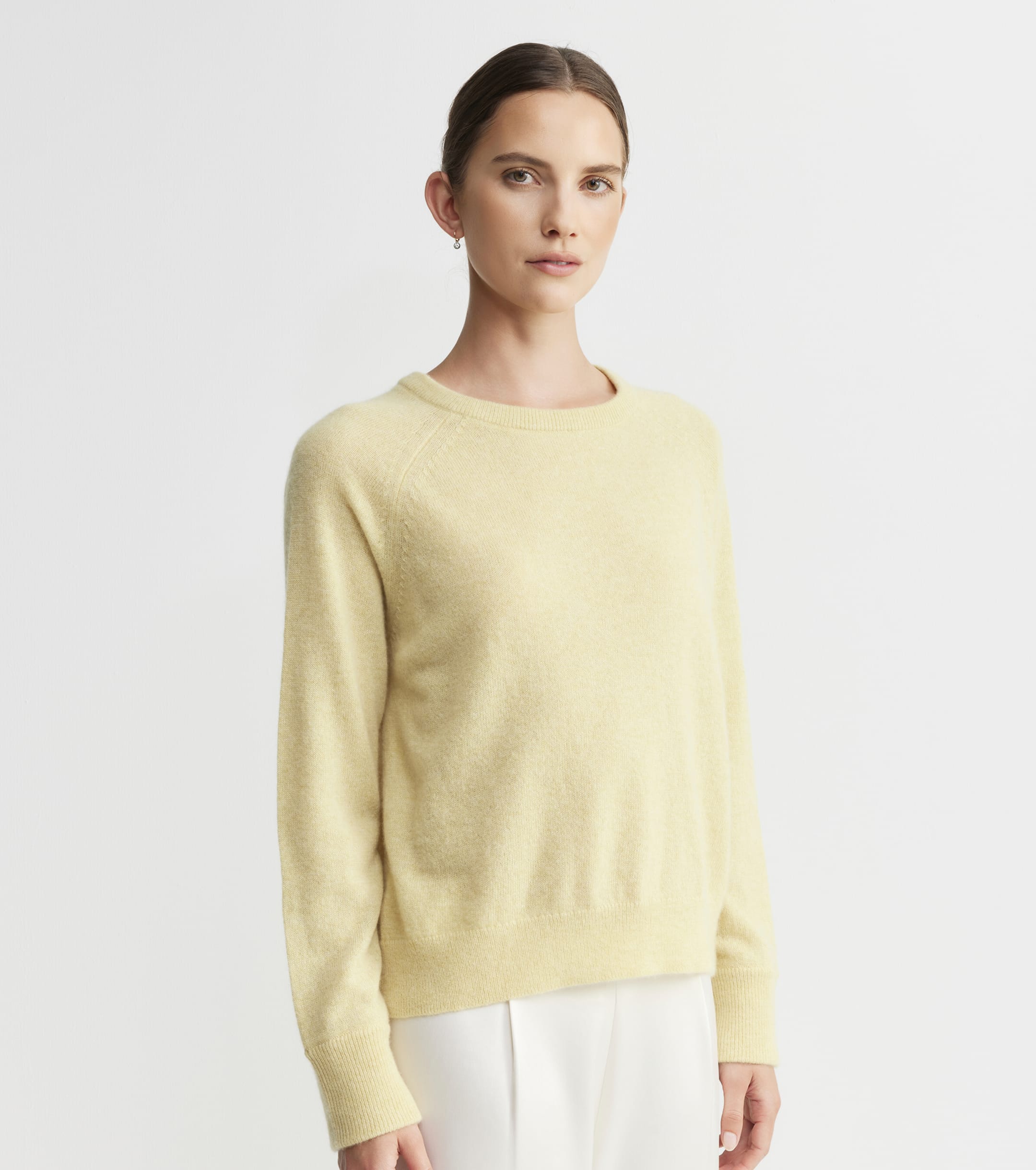 Cashmere Featherweight Raglan Crew - Butter Melange