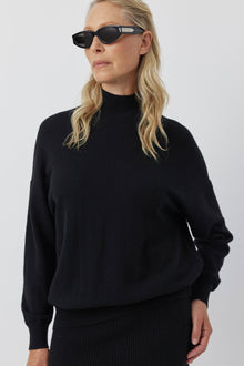  Relaxed Cashmere Mock Sweater - Black