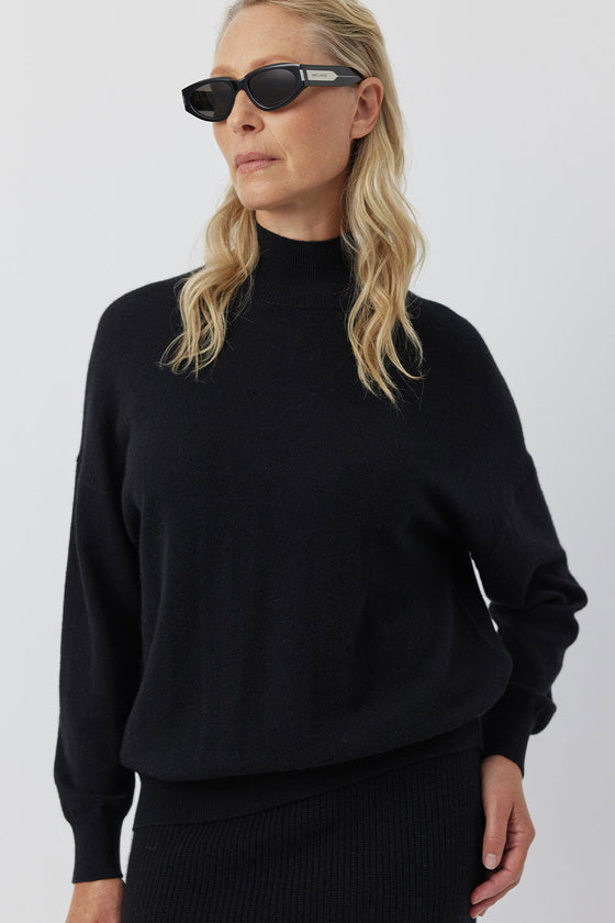 Relaxed Cashmere Mock Sweater - Black