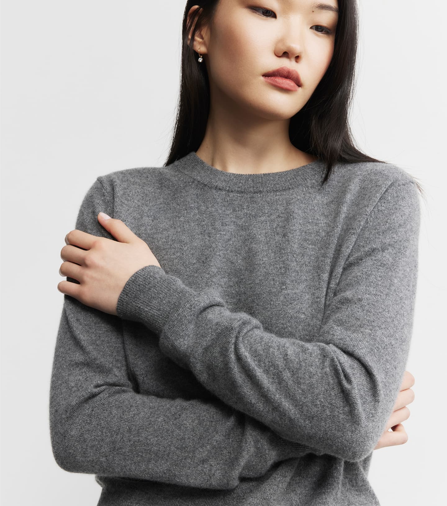 Essential Cashmere Rib Crew Sweater - Graphite