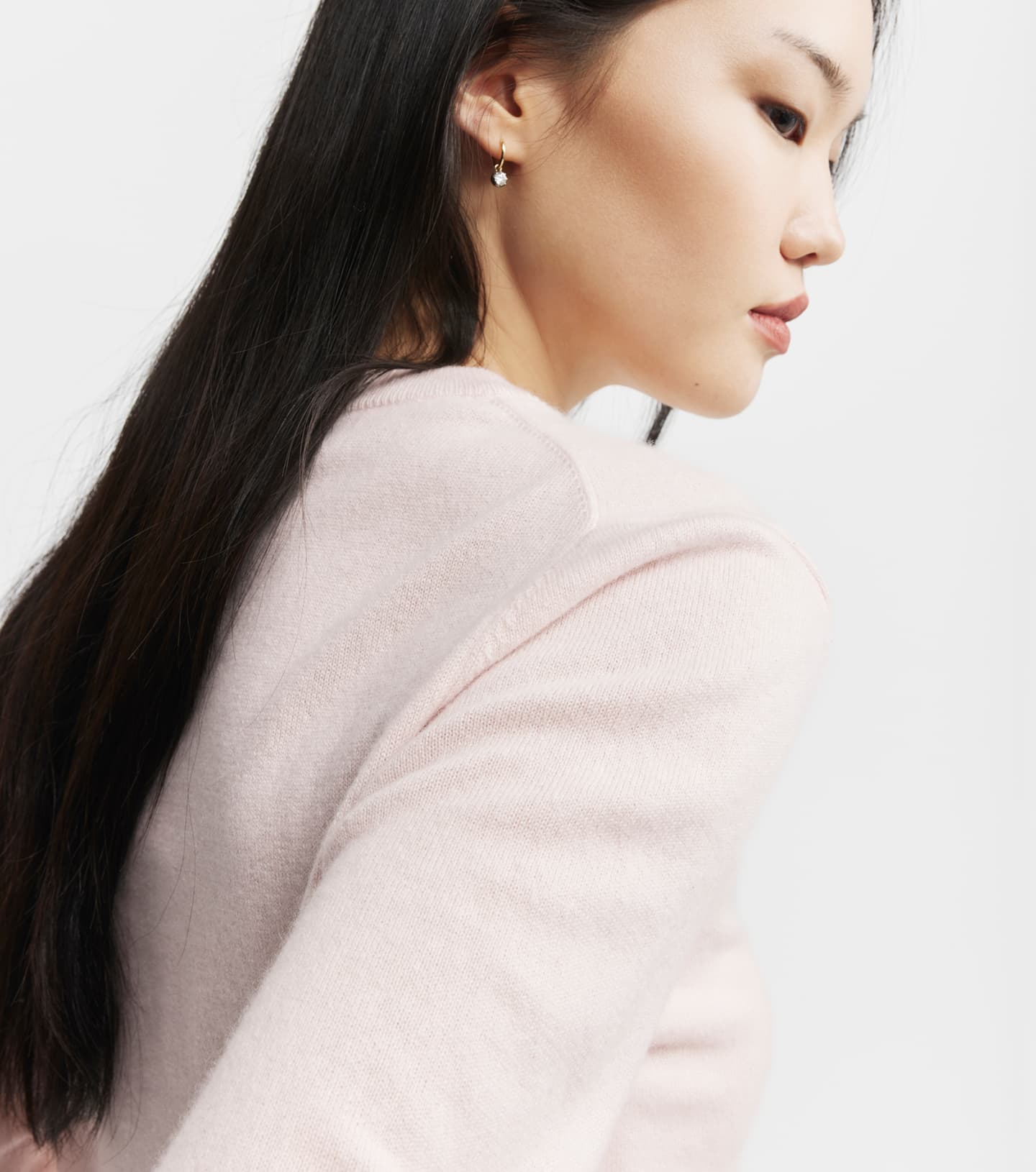 Essential Cashmere Rib Crew Sweater - Powder Pink