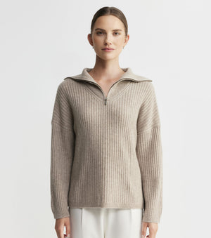 Cashmere Ribbed Quarter Zip - Birch