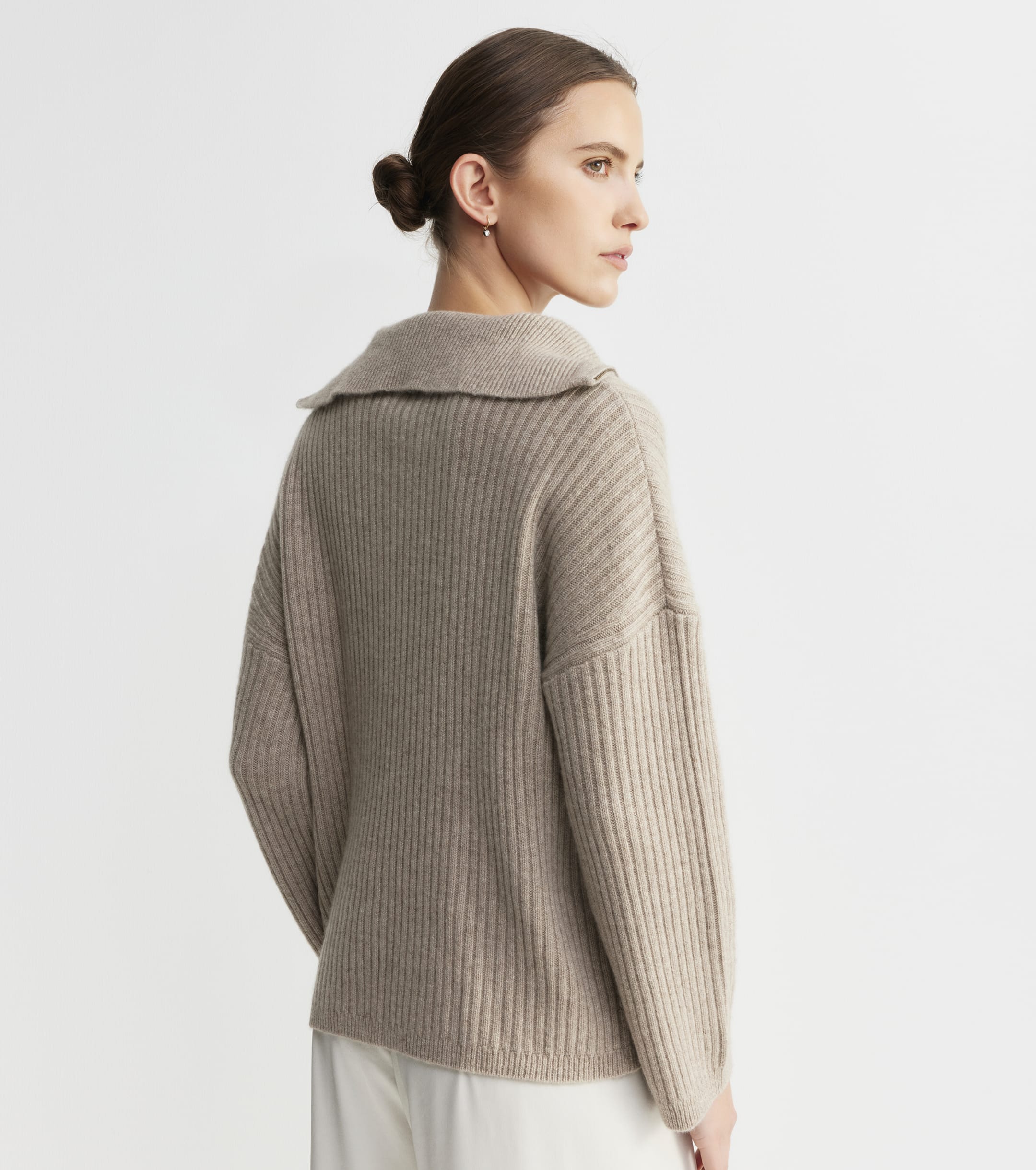 Cashmere Ribbed Quarter Zip - Birch