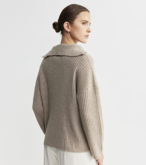 Cashmere Ribbed Quarter Zip - Birch